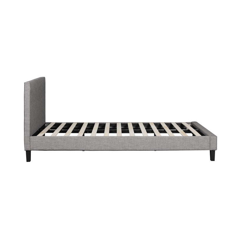 Oikiture Bed Frame Double Size Wooden Slats Grey Fabric