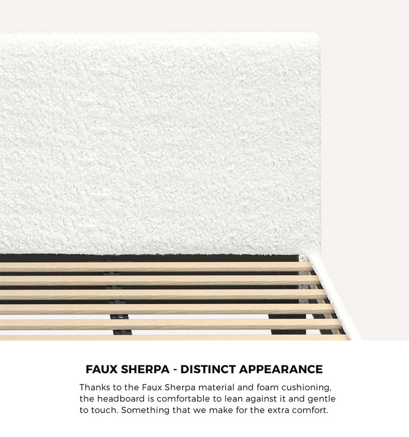 Oikiture Double Bed Frame Wooden Slats Boucle Fabric White