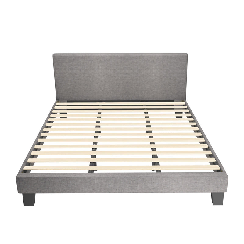 Oikiture Bed Frame King Size Wooden Slats Grey Fabric