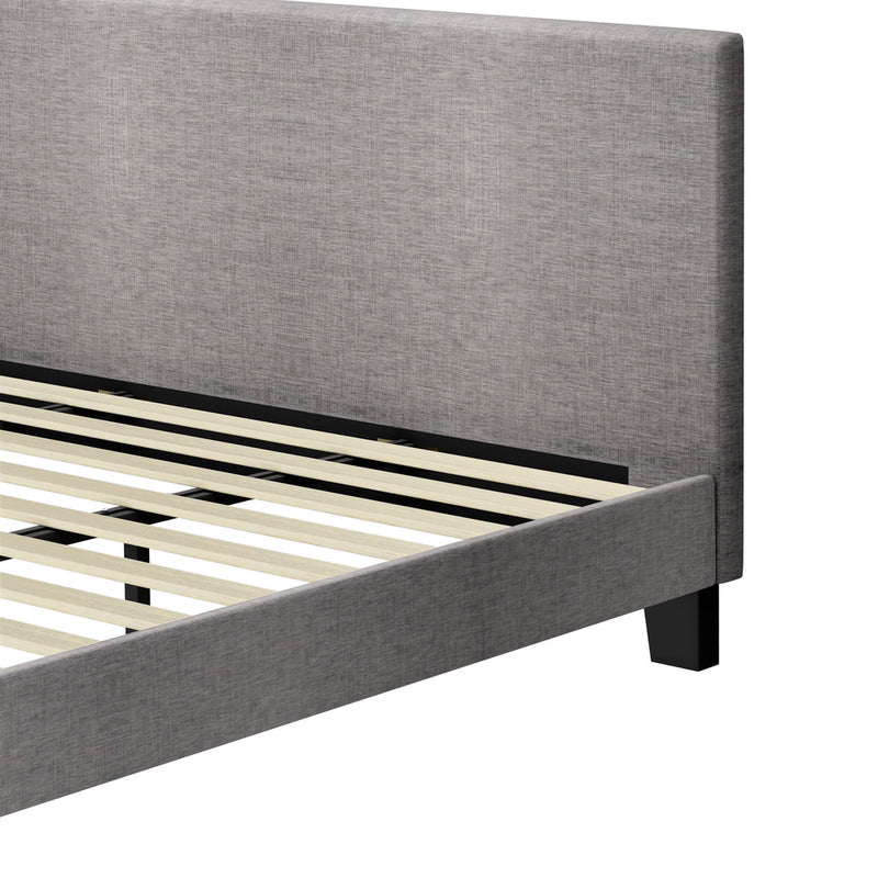 Oikiture Bed Frame King Size Wooden Slats Grey Fabric