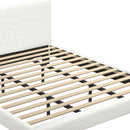 Oikiture King Bed Frame Wooden Slats Boucle Fabric White