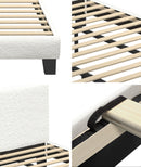Oikiture King Bed Frame Wooden Slats Boucle Fabric White