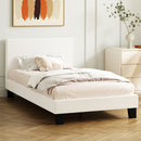 Oikiture King Single Bed Frame Wood Slats Boucle White