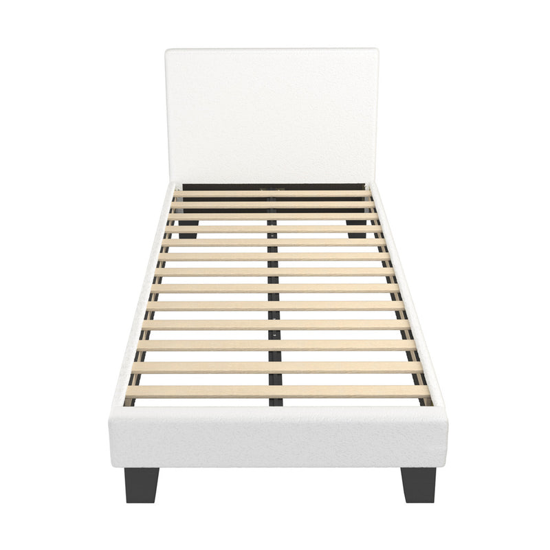Oikiture King Single Bed Frame Wood Slats Boucle White