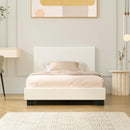 Oikiture King Single Bed Frame Wood Slats Boucle White