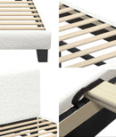 Oikiture King Single Bed Frame Wood Slats Boucle White