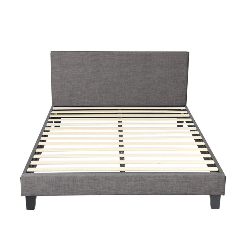 Oikiture Bed Frame Queen Size Wooden Slats Grey Fabric