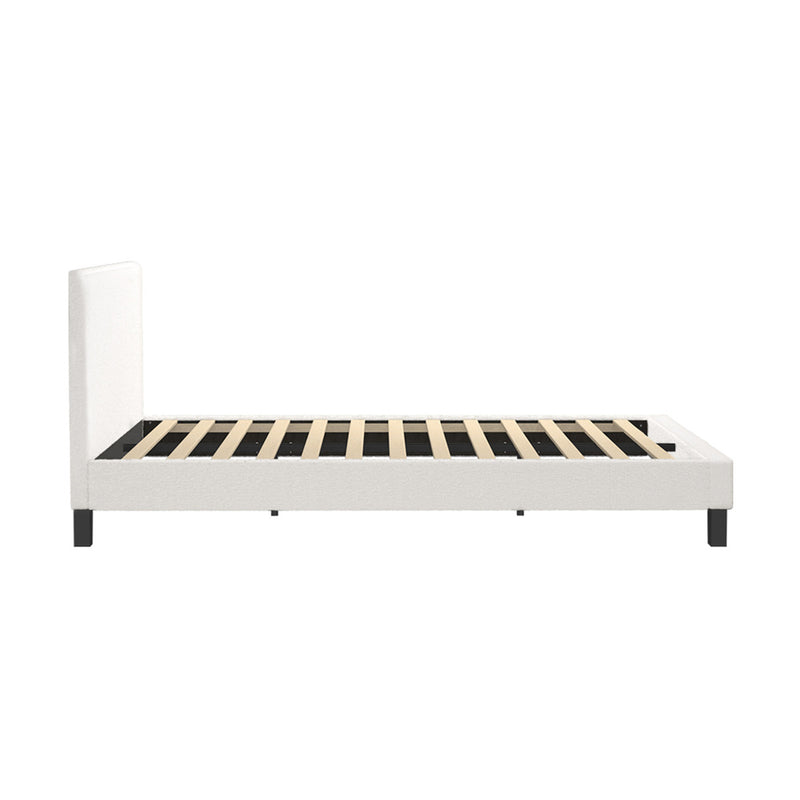 Oikiture Queen Bed Frame Wooden Slats Boucle Fabric White