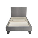 Oikiture Bed Frame Single Size Wooden Slats Grey Fabric