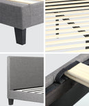 Oikiture Bed Frame Single Size Wooden Slats Grey Fabric