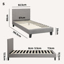 Oikiture Bed Frame Single Size Wooden Slats Grey Fabric