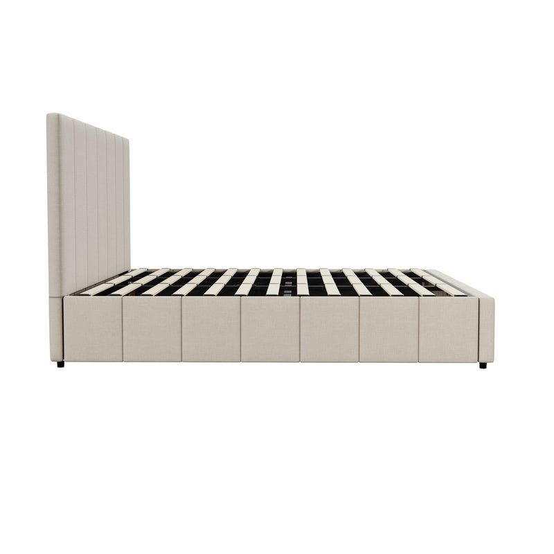 Oikiture Bed Frame King Size Gas Lift Base Beige Fabric