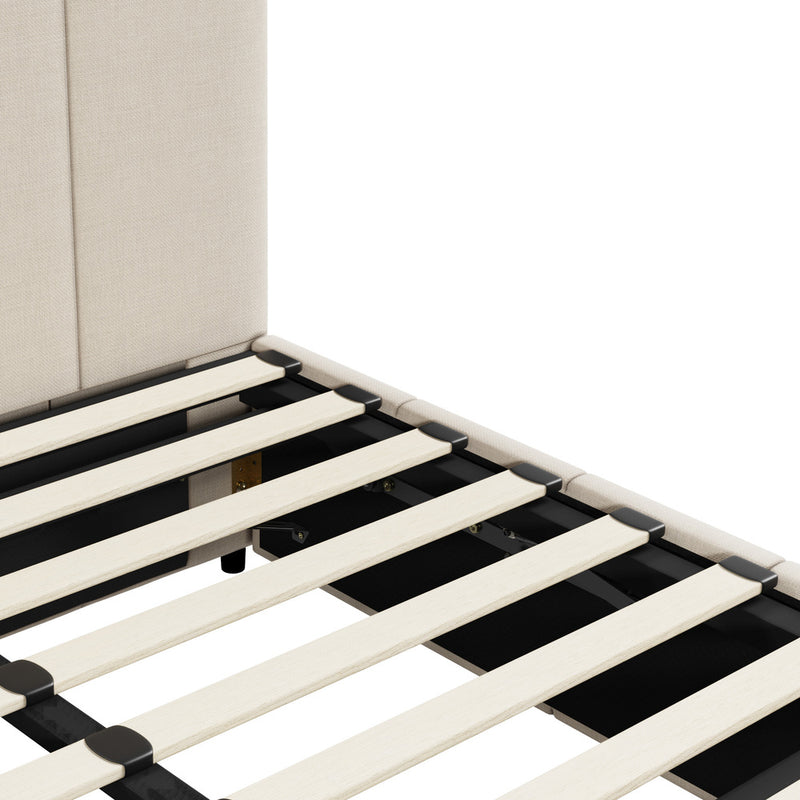 Oikiture Bed Frame King Size Gas Lift Base Beige Fabric
