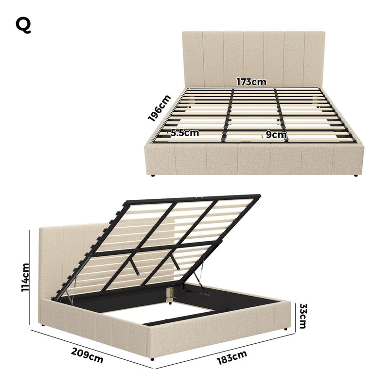 Oikiture Bed Frame Queen Size Gas Lift Storage Base VISH