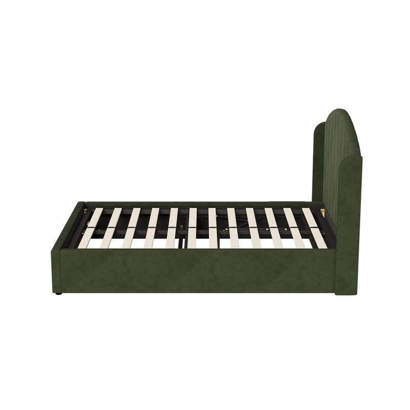 Oikiture Bed Frame Double With Gas Lift Storage USB Charging Velvet