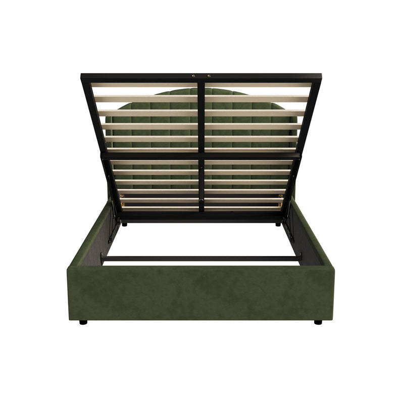 Oikiture Bed Frame Double With Gas Lift Storage USB Charging Velvet