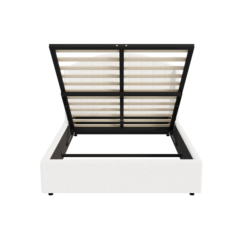 Oikiture Bed Frame Double With Gas Lift Storage USB Charging Boucle