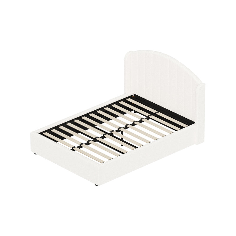 Oikiture Bed Frame Double With Gas Lift Storage USB Charging Boucle