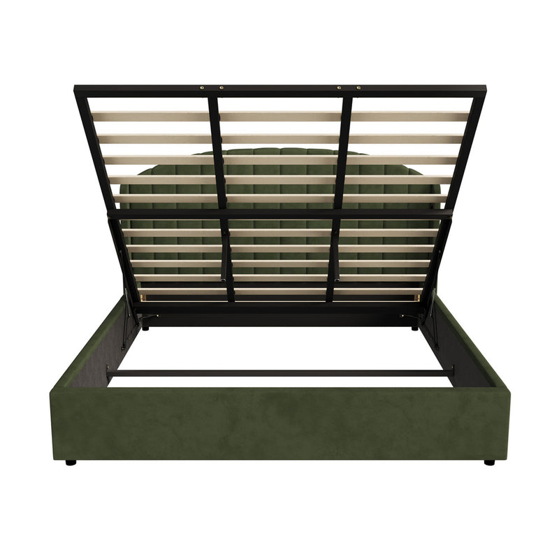 Oikiture Bed Frame King Size With Gas Lift Storage USB Charging Velvet