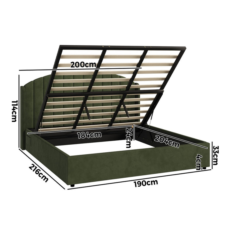 Oikiture Bed Frame King Size With Gas Lift Storage USB Charging Velvet