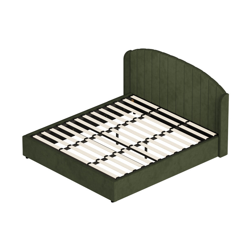 Oikiture Bed Frame King Size With Gas Lift Storage USB Charging Velvet