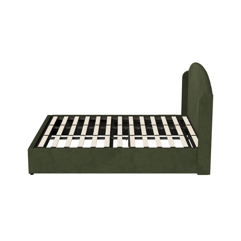 Oikiture Bed Frame King Size With Gas Lift Storage USB Charging Velvet
