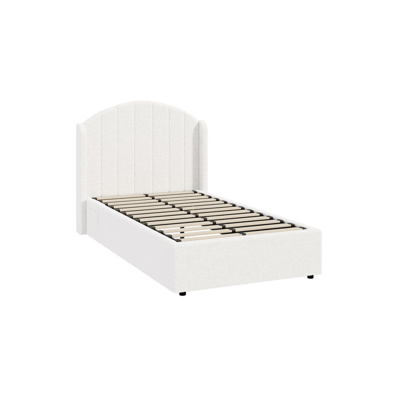Oikiture Bed Frame King Single Gas Lift Storage USB Charging Boucle