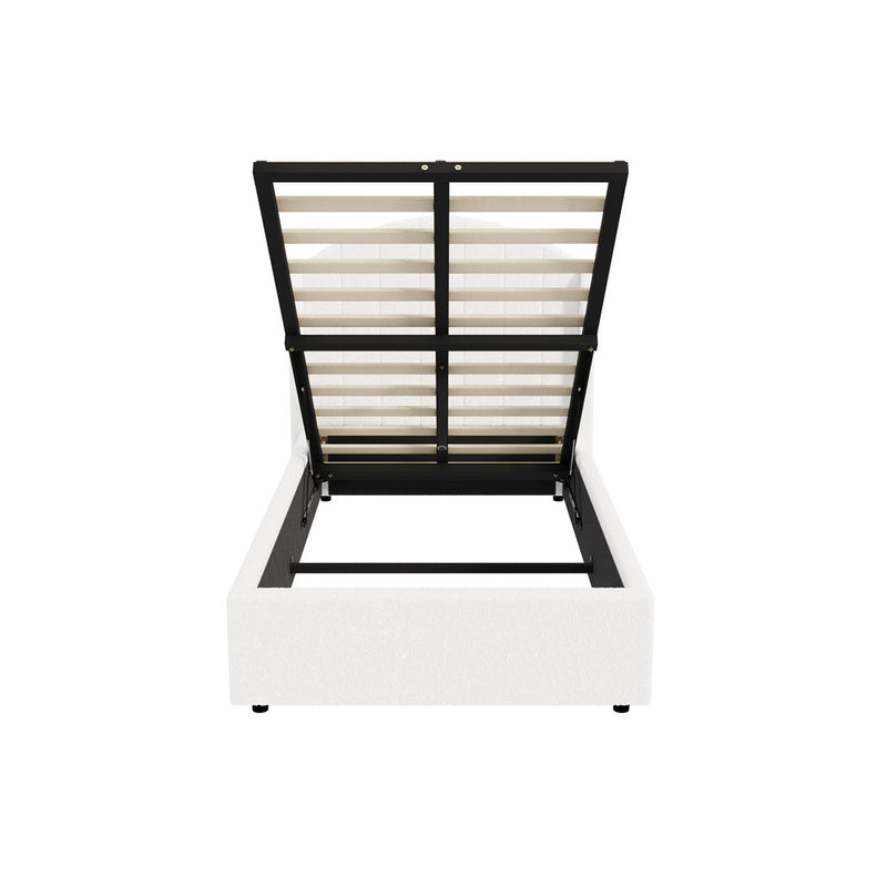 Oikiture Bed Frame King Single Gas Lift Storage USB Charging Boucle