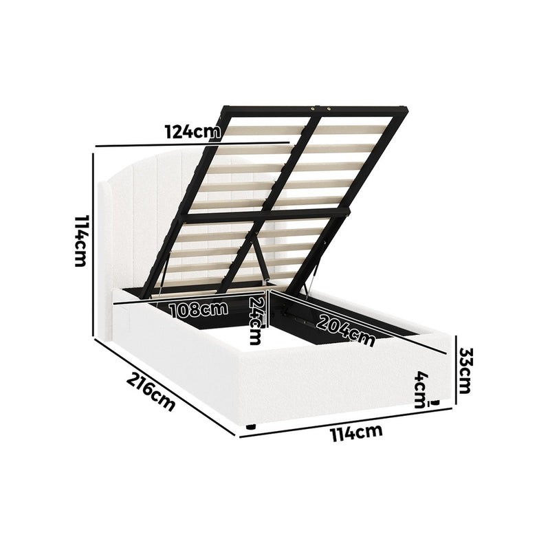 Oikiture Bed Frame King Single Gas Lift Storage USB Charging Boucle