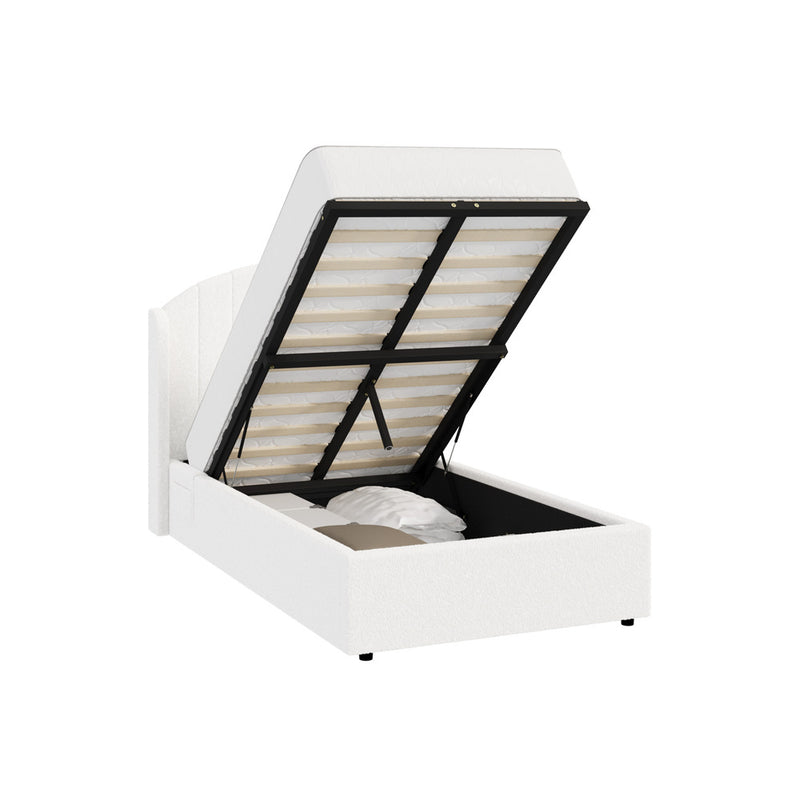 Oikiture Bed Frame King Single Gas Lift Storage USB Charging Boucle
