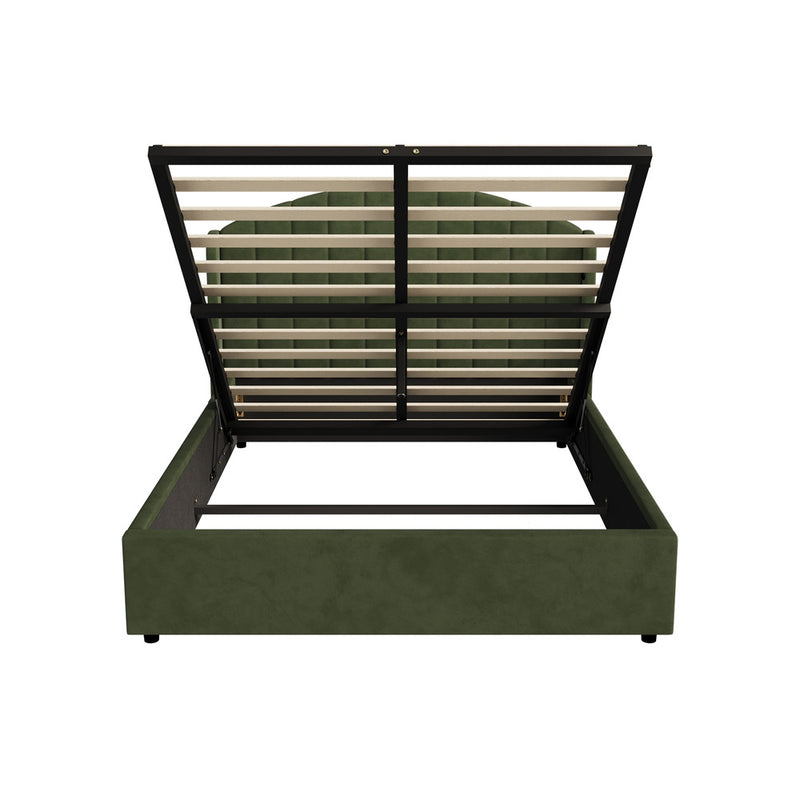 Oikiture Bed Frame Queen With Gas Lift Storage USB Charging Velvet
