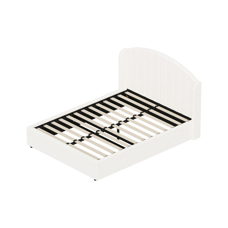 Oikiture Bed Frame Queen With Gas Lift Storage USB Charging Boucle