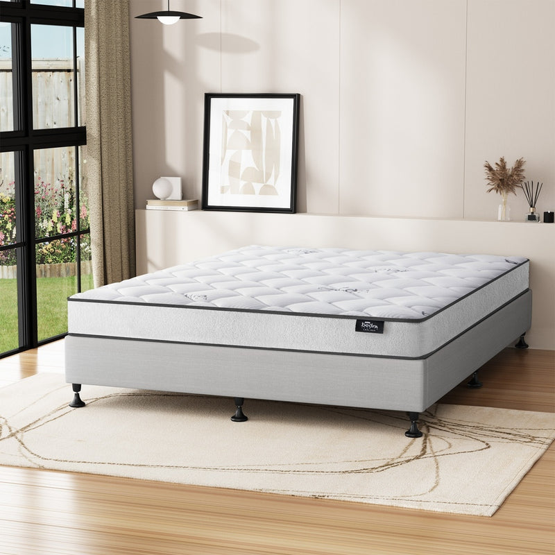 Oikiture Bed Frame Double Size Upholstered with Mattress Beige
