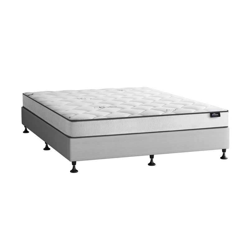 Oikiture Bed Frame Double Size Upholstered with Mattress Beige