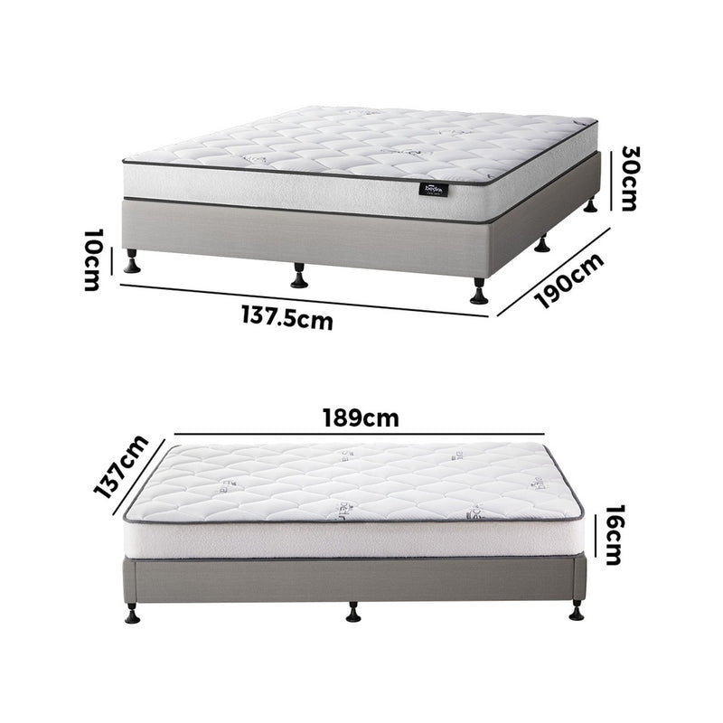 Oikiture Bed Frame Double Size Upholstered with Mattress Beige
