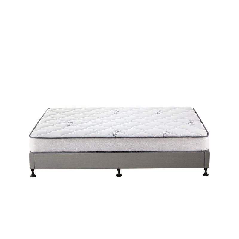 Oikiture Bed Frame Double Size Upholstered with Mattress Beige