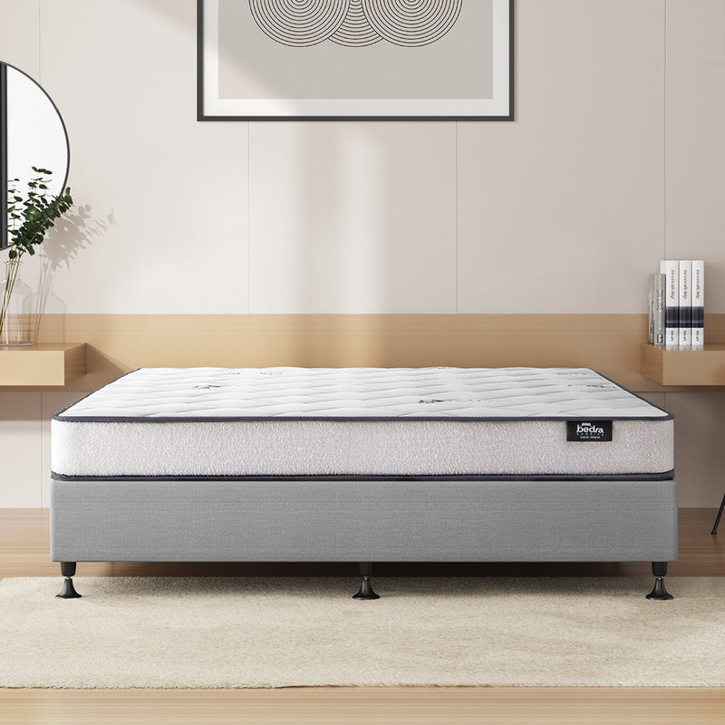 Oikiture Bed Frame Double Size Upholstered with Mattress Beige
