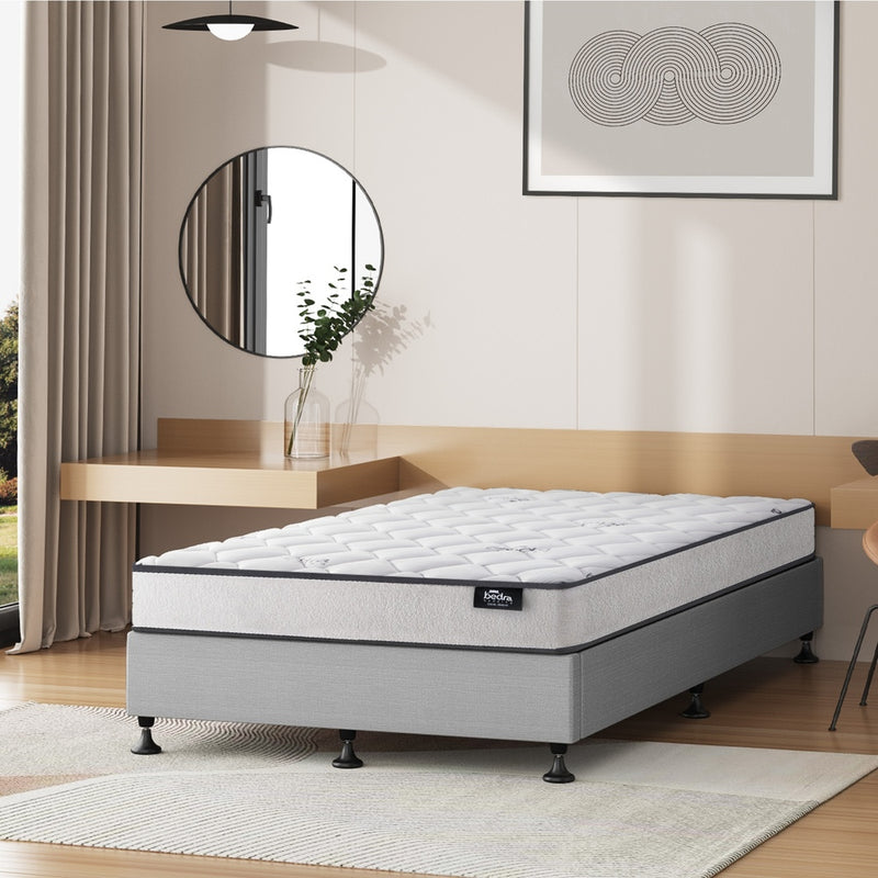 Oikiture Bed Frame King Single Size Upholstered with Mattress Beige