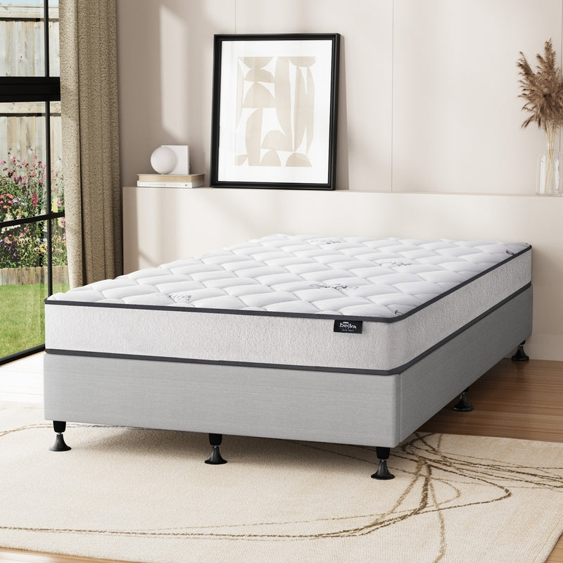 Oikiture Bed Frame Single Size Upholstered with Mattress Beige
