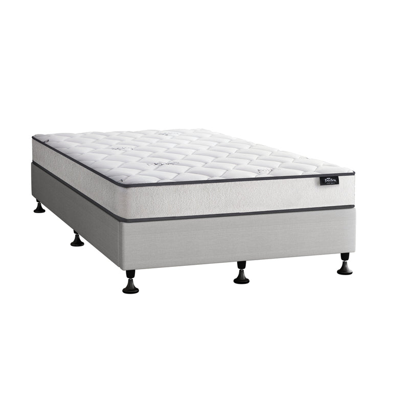 Oikiture Bed Frame Single Size Upholstered with Mattress Beige