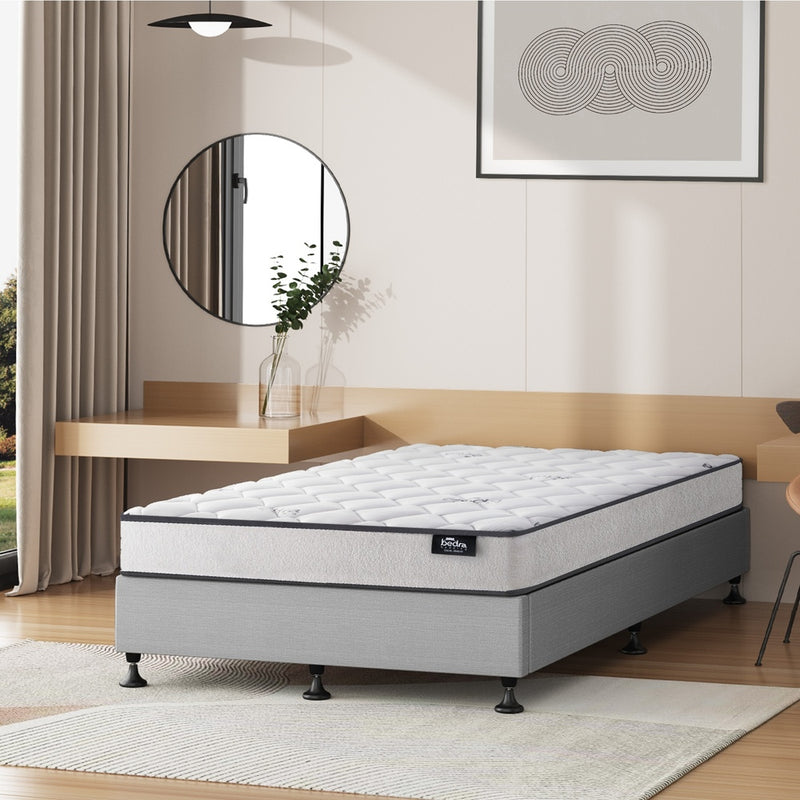 Oikiture Bed Frame Single Size Upholstered with Mattress Beige