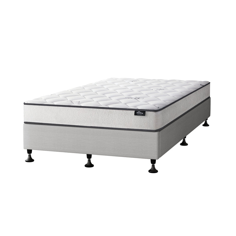 Oikiture Bed Frame Single Size Upholstered with Mattress Beige