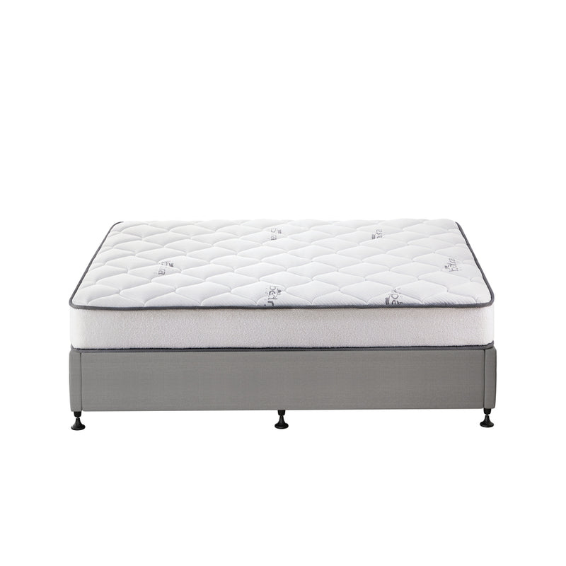 Oikiture Bed Frame Single Size Upholstered with Mattress Beige