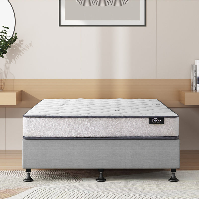 Oikiture Bed Frame Single Size Upholstered with Mattress Beige