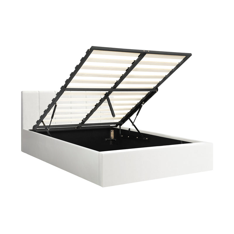 Oikiture Bed Frame Double Size Gas Lift Base PU Leather ZOE