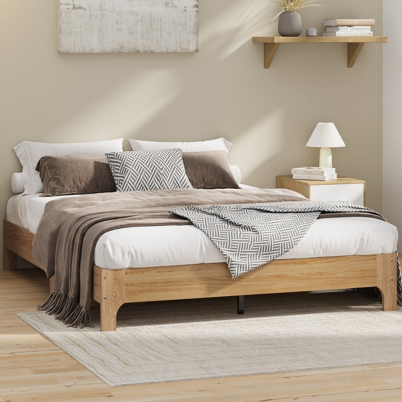 Oikiture Bed Frame Queen Size Wooden Mattress Base Beds Natural