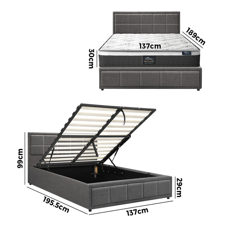 Oikiture Bed Frame With Mattress Set Double Size Gas Lift Grey BOSS