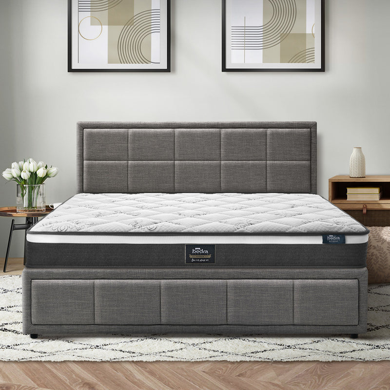 Oikiture Bed Frame With Mattress Set Double Size Gas Lift Grey BOSS