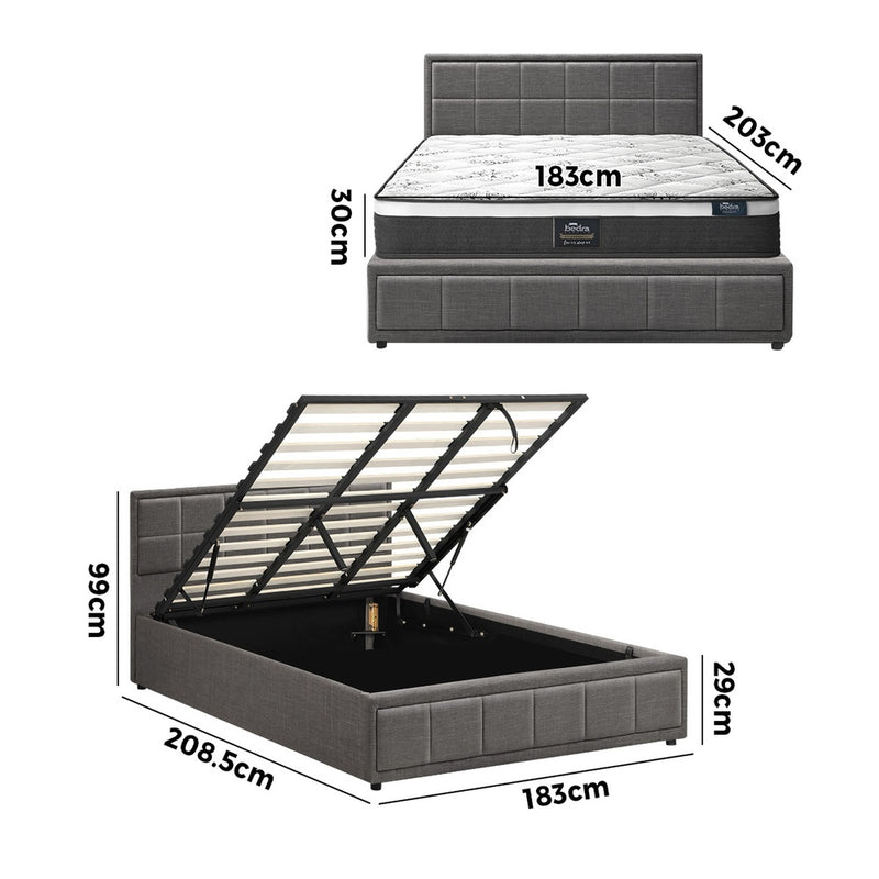 Oikiture Bed Frame With Mattress Set King Size Gas Lift Grey BOSS