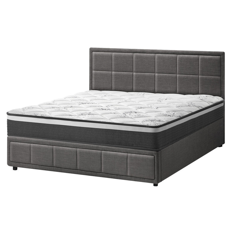 Oikiture Bed Frame With Mattress Set King Size Gas Lift Grey BOSS